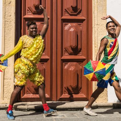 Two men dance to Frevo at Carnival in Recife