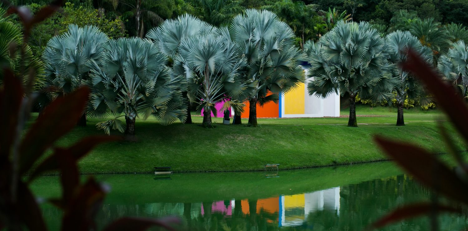 Sculptures of modern art at Inhotim botanical gardens.