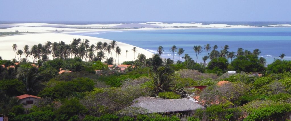 View of the sandy beach in Jericoacoara. 
