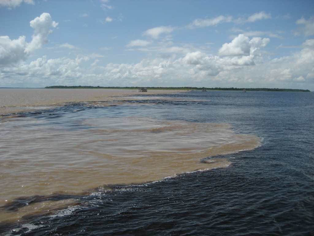 The Amazing meeting of the waters between Rio Solimoes and Rio Negro.
