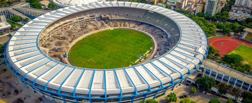 Helicopter view of the famous Maracana football stadium. 