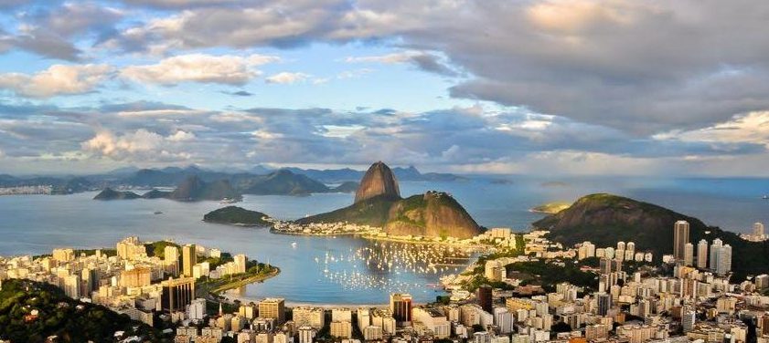 Aerial view of beautiful Rio De Janeiro at dawn. 