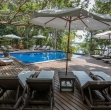 View of the pool at Anavilhanas jungle lodge, the luxury stay in the Amazon rainforest.