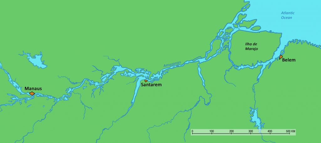 Map of the Amazon river. 