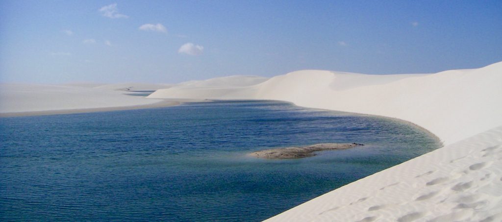 One of the shimmering lagoons in the Lençois desert.