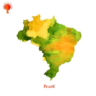 A watercolour map of Brazil.