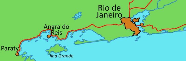 Rio De Janeiro region on the coastal map. 
