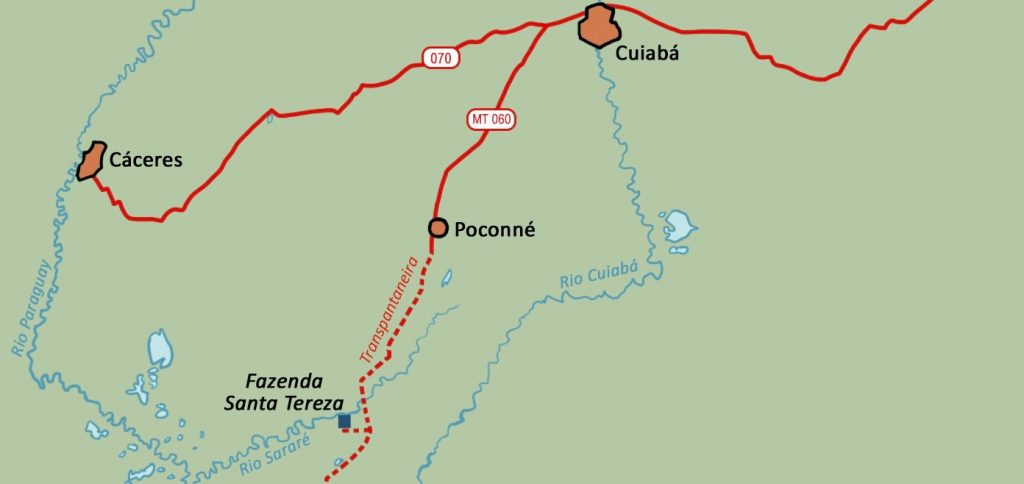 Cuiabá to Poconé on the map.