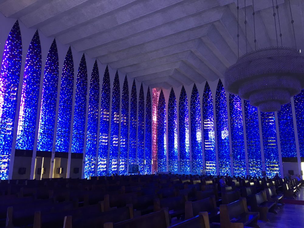 Interior view of a modern church in Brasilia Brazil.
