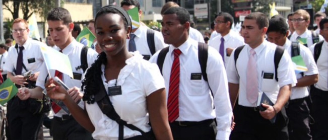 A group of Mormons on the street in Brazil.