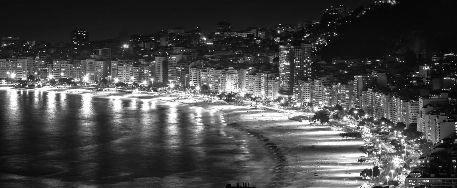 Black and White of Rio de Janeiro at night.