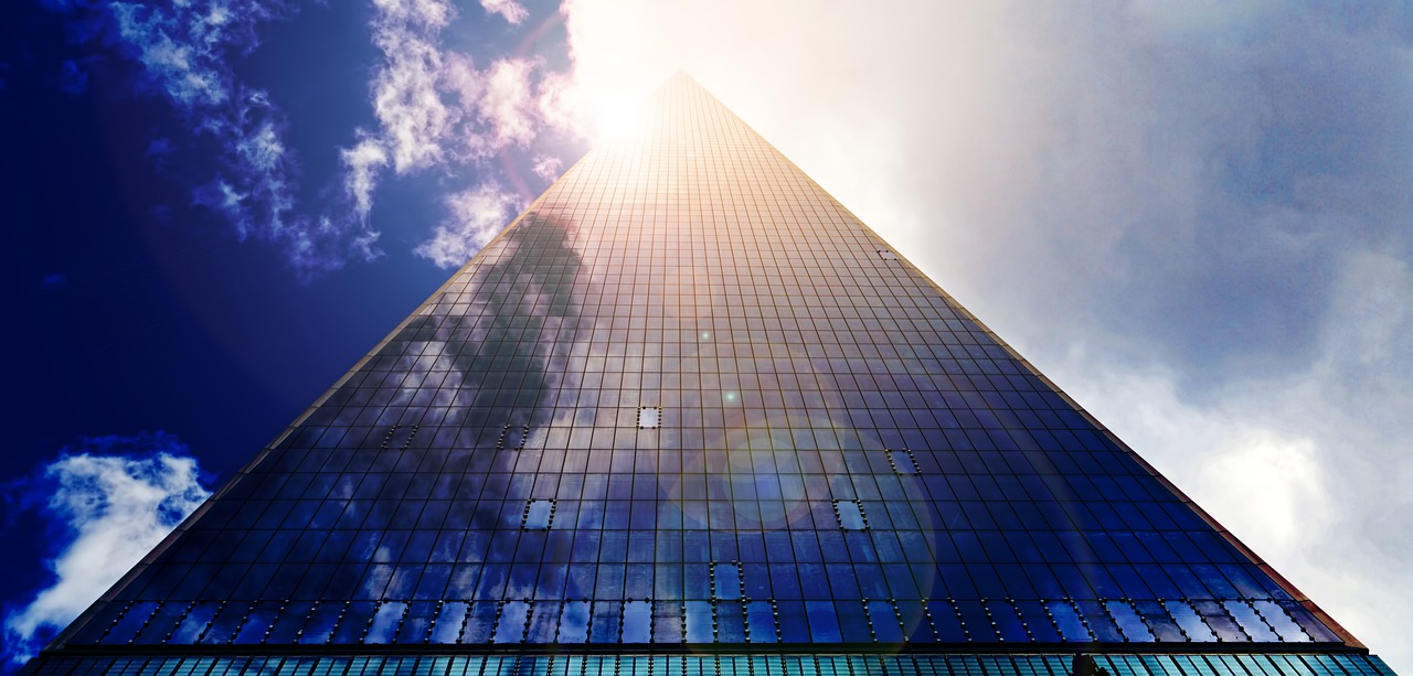 A glass skyscraper.
