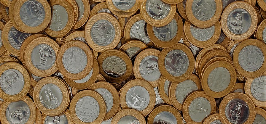 A pile of Brazilian currency.